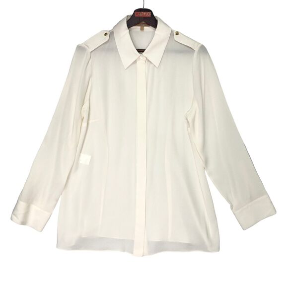 Michael Kors Collection Size 14 Button Front Top Blouse Silk Georgette Ivory - Picture 1 of 15